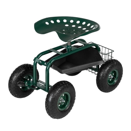 Zimtown Garden Cart Mobile Rolling Work Seat w/Tool Tray Green
