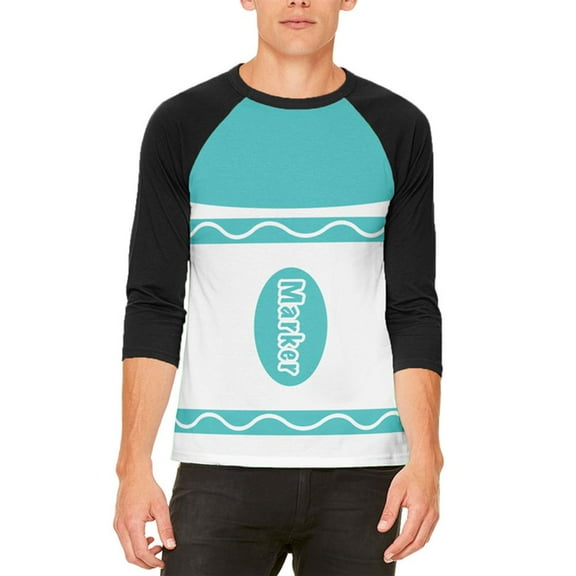 Halloween Marker Costume Aqua Blue Mens Raglan T Shirt White-Black LG