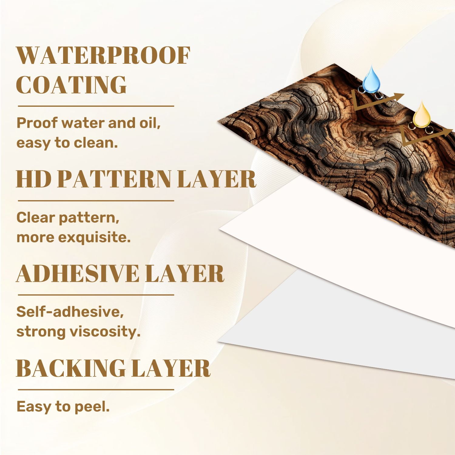 Peel and Stick Wallpaper Abstract Wood Grain Texture Wavy Lines Rich Earthy Tones Wall Mural 17.7in x 9.8ft Self Adhesive Wall Paper Renter Friendly Wallpaper for Nursery Bedroom Cabin Decor