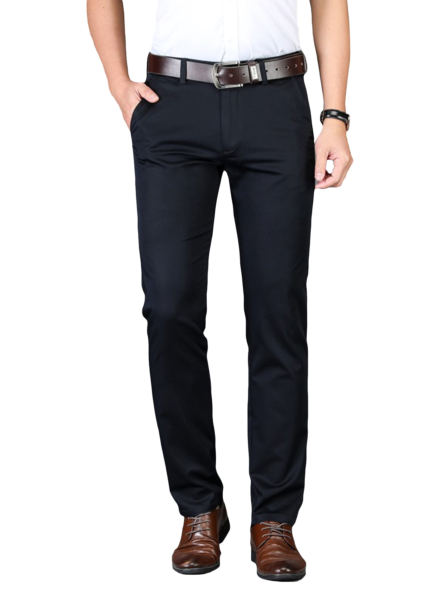 Men's Business Casual Slacks Straight Pants Work Wear Trousers Plain Slim Fit 