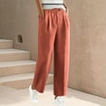 thumbnail image 2 of QATAINLAV Linen Pants Women Elastic High Waisted Wide Leg Beach Pants Solid Casual Pull On Lounge Trousers with Pockets, Orange, S, 2 of 7