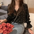 thumbnail image 3 of Spring And Autumn Fashion V-neck Love Print Shirt Sweet Fashion Long Sleeve Loose Petal Sleeve Blouse, 3 of 6
