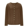 thumbnail image 4 of Women's Plus Size Tops Long Sleeve Henley Round Neck Button Up Flowy T Shirts Tunic Loose Blouses Brown XL, 4 of 6