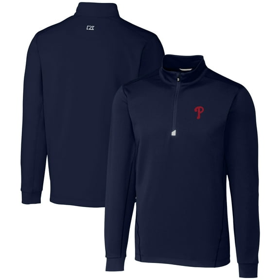 Men's Cutter & Buck Navy Philadelphia Phillies Traverse Stretch Quarter-Zip Pullover Top