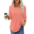 thumbnail image 3 of UVN Women Summer Blouses 3/4 Sleeves Loose Fit Shirts Ladies Pleated Crew Neck Tunic Tops, 3 of 10