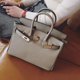 thumbnail image 4 of Bolso de cuero para mujer, bolso Birkin de piel de vaca de primera capa con patrón de lichi, bolso cruzado portátil de hombro, 4 of 5