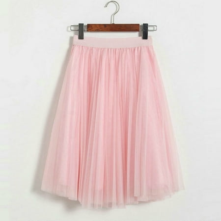 Women Girls Soft Sweet Tutu Skirt Dance Fairy Style Comfy Solid Tulle Mesh Midi Skirt