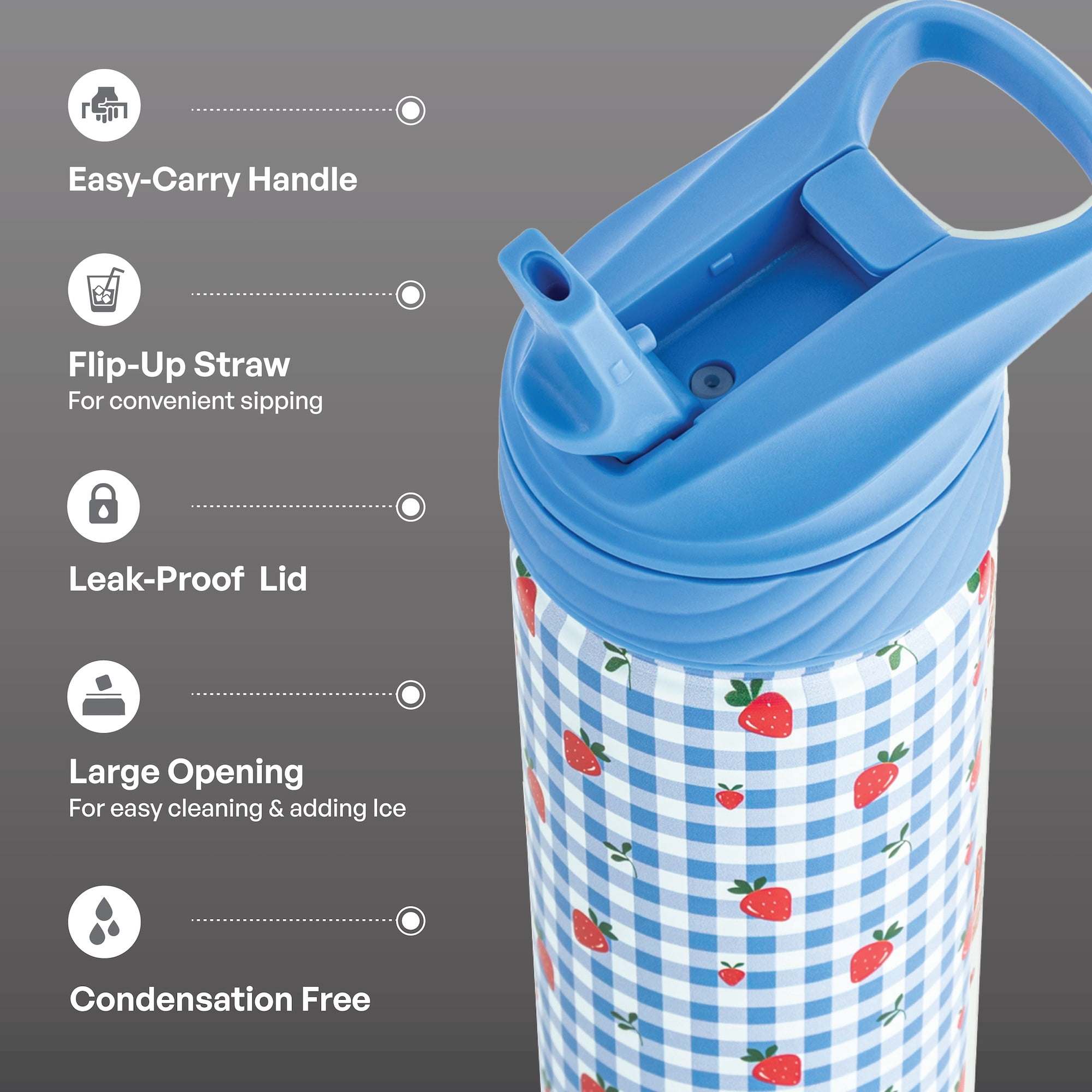 TAL 26oz Stainless Steel Ranger Water Bottle with Easy Sip Straw, Strawberry