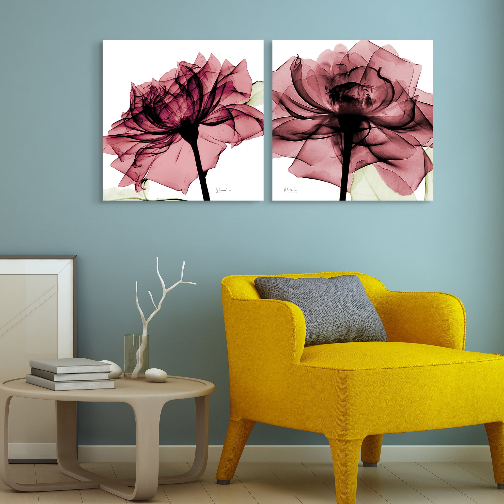 Empire Art Direct Chianti Rose I & II Frameless Free Floating Tempered Glass Panel Graphic Wall Art, 24" x 24" each, Ready to Hang