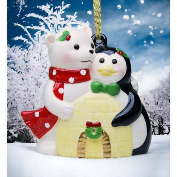 Ceramic Polar Bear Penguin Ornament 3.75 Inch Winter Gift Mom