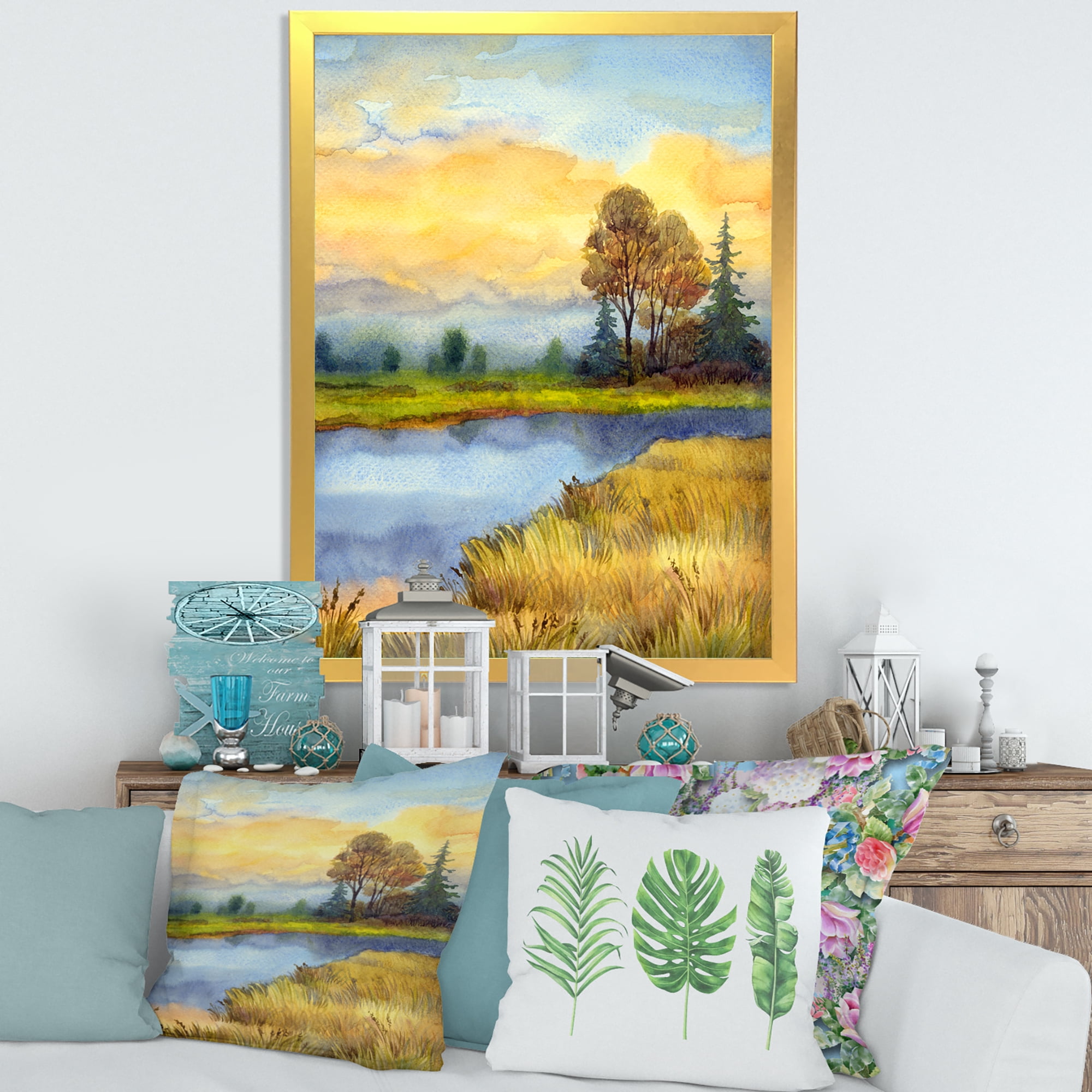 Designart 'The Awakening of Nature Over Meadows' Lake House Framed Art Print