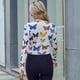 thumbnail image 5 of Tops de malla para mujer, top ajustado de cuello alto y manga larga, camisetas coloridas y con mariposas, top corto sexy de malla transparente, 5 of 5