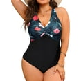 thumbnail image 1 of GFDYREE Women Plus Size One Piece Swimsuits V Neck Tummy Control Bathing Suits Front Cross Swimwear, 1 of 7