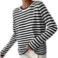 thumbnail image 2 of VISALY Pullover Crewneck Sweatshirt Striped Sweater Round Neck Knitted Pure Color Sweater Autumn Winter Classic Top Sweaters Crochet Sweaters Sweatshirts Loose Fit Hoodie Fitted Sweater Black L, 2 of 7