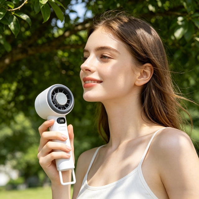 Linnome Digital Display Handheld Fan High Speed USB Rechargeable Powerful Wind for Outdoor 2.36x2.36x7.48in Z2-White