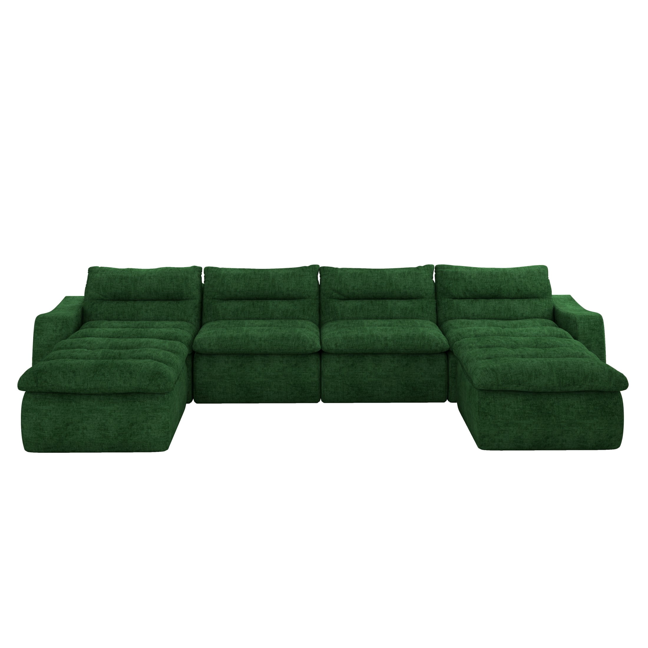 Aukfa 150" U-Shape Sectional Sofa with Ottoman, 6-Seater Chenille Modular Couch, Free Combination & Side Pockets, Green