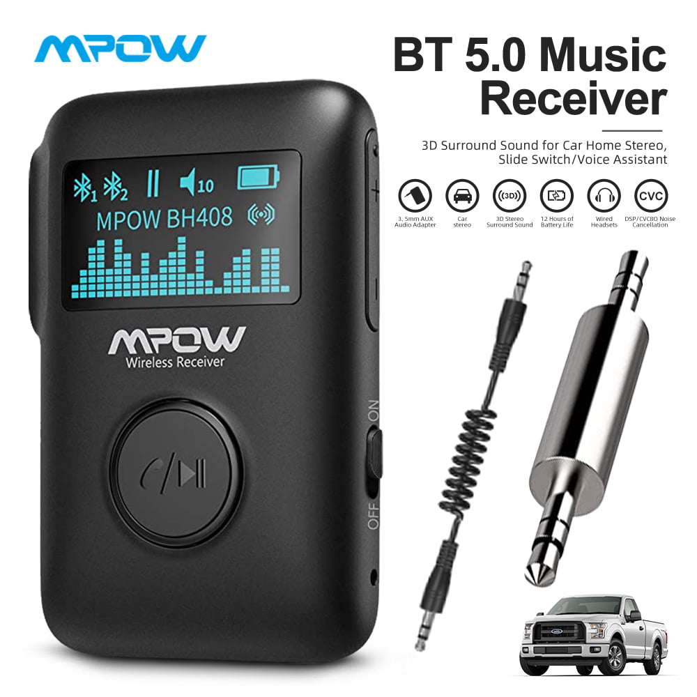 12 Hour Wireless Music Hands-Free Call Bluetooth Aux Adapter for Car/Home Audio System Bluetooth Audio Adapter for Music Streaming with Built-in Microphone Mpow Bluetooth 5.0 Receiver