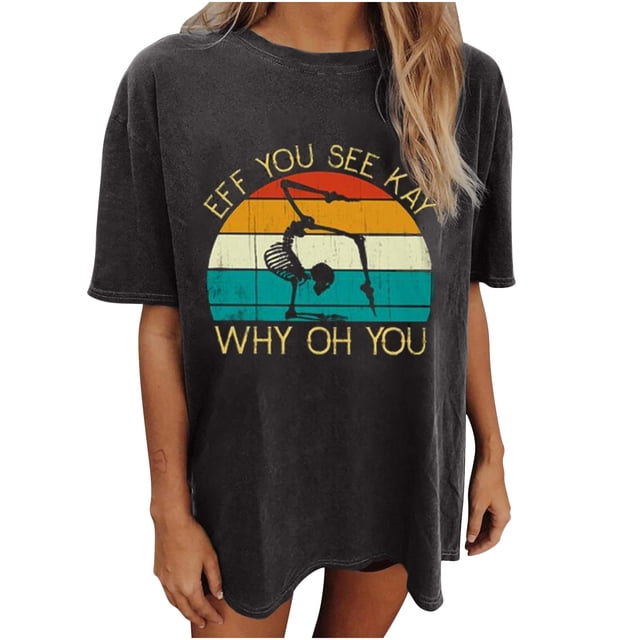 Blusa holgada de manga corta con estampado de letras chistosas y mangas caídas vintage para mujer Pompotops hfajkhk124004