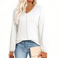 thumbnail image 2 of biudgviw Womens Blouses Dressy Casual Fashion Long Sleeve Work Tops Solid Color V Neck Pullover Shirts for Going Out Clothes, 2 of 5