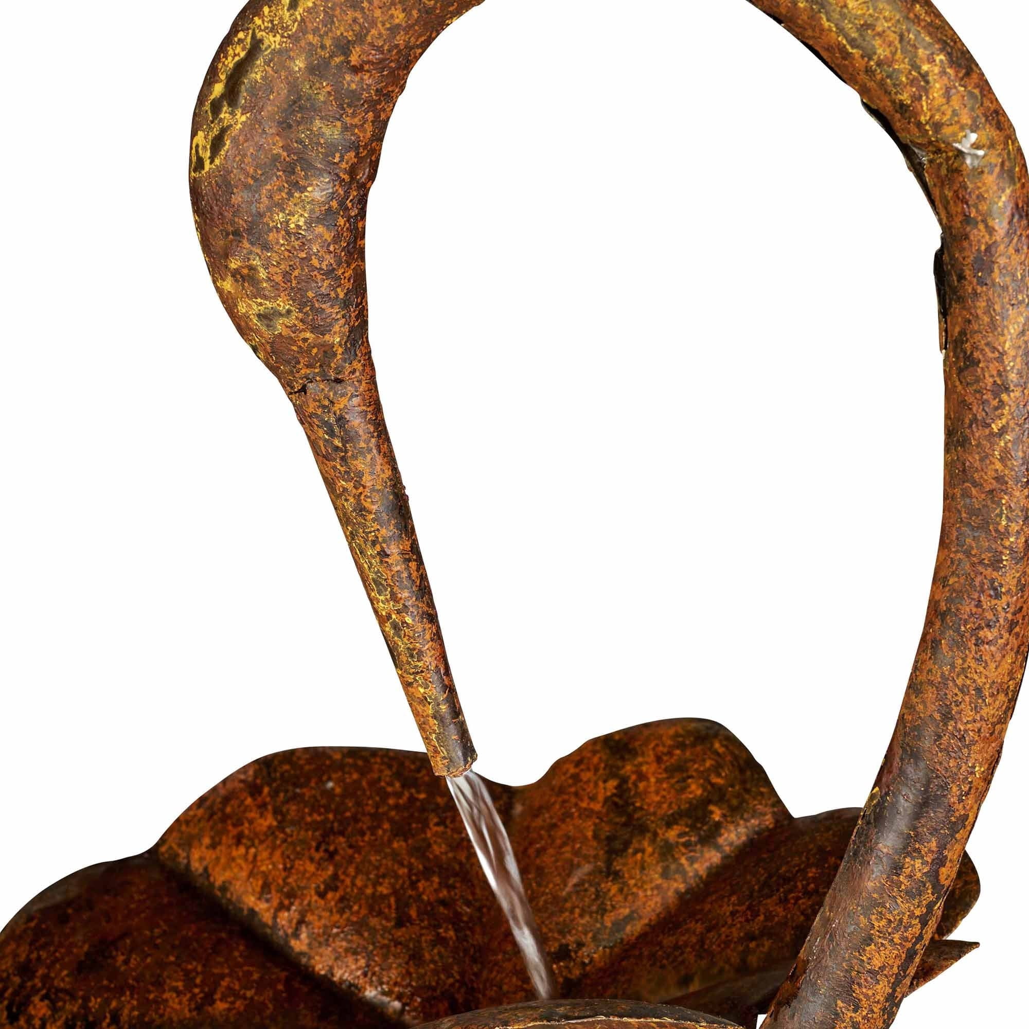Hi-Line Gift Ltd. Metal Crane W/Leaves In Pail Fountain