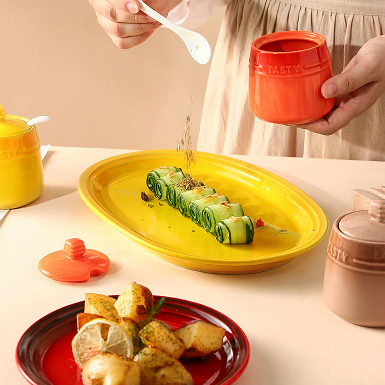 Vintage Yellow Ceramic Sugar Bowl w/Lid Canister & Creamer