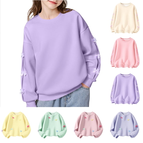 Girls Cute Bowknot Sweatshirt Long Sleeve Crewneck Pullover Top Casual Spring Fall Fashion Sweatshirts