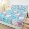 thumbnail image 3 of Manfei Girly Blue Axolotl Queen Sheet Sets for Kids, Kawaii Seashell Sealife Flat Sheet, Ocean Animal Queen Fitted Sheet, Luxury Bedroom Decor, 4pcs, 3 of 7