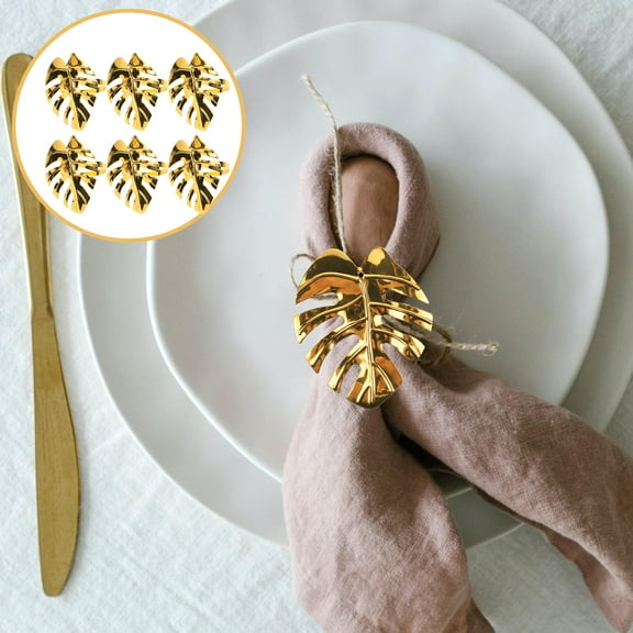 WHAMVOX Metal Leaf Napkin Ring for Party Use Golden Modern Style Elegant Design Fits 6pcs