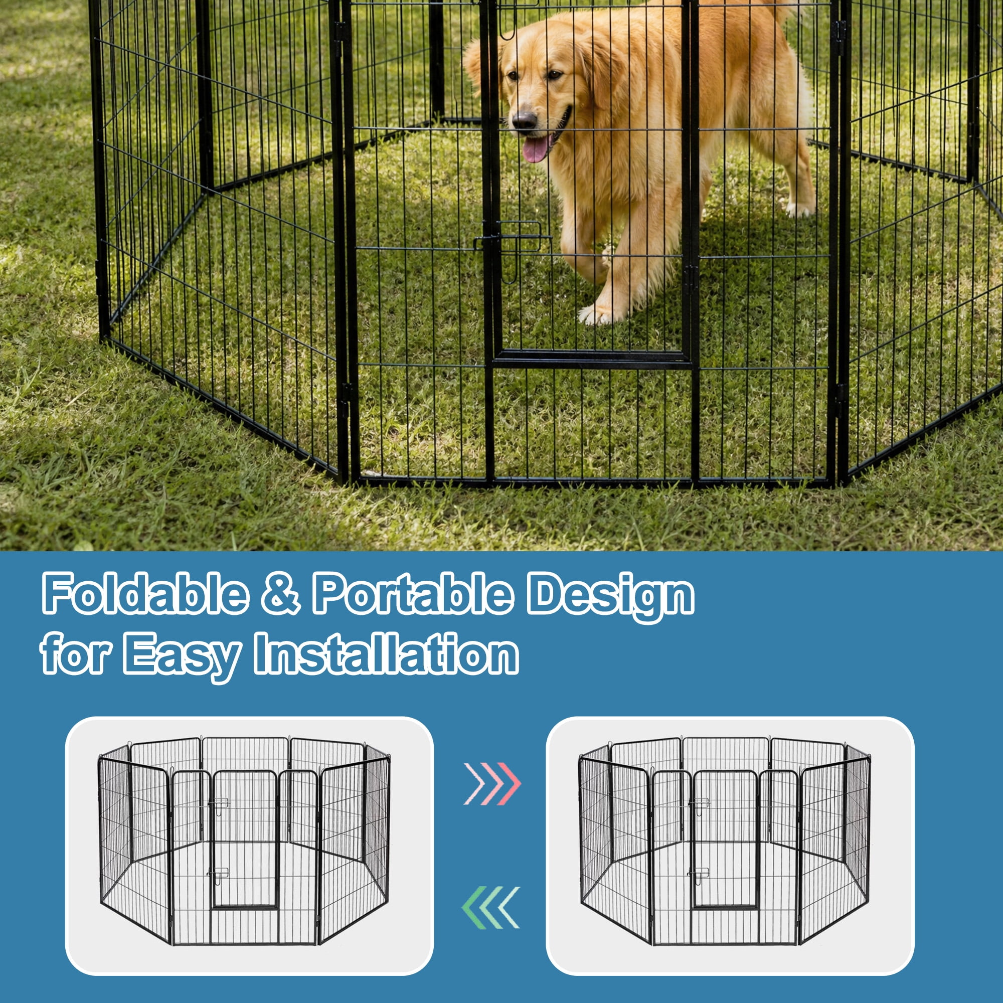 LIVIZA 8 Metal Panel Pet Gates, Dog Playpen, Portable Wire Play Pen for Pets, 40" Tall Fireplace Fence Playard, Black
