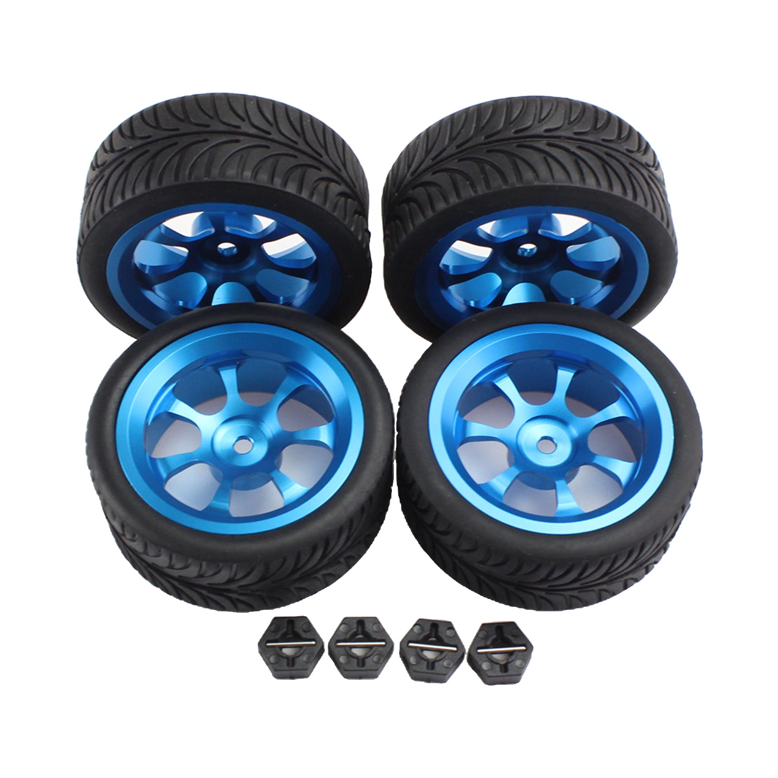 4 Sets  RC1:10 On Road Car Alloy 5-Spoke Wheel Rim Single Oriented Rubber Tyre
