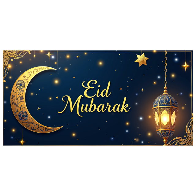 Eid Mubarak Banner Background Lanterns Stars Moon Festive Decor Backdrop for Party Event Ramadan Celebration Holiday Photography Props