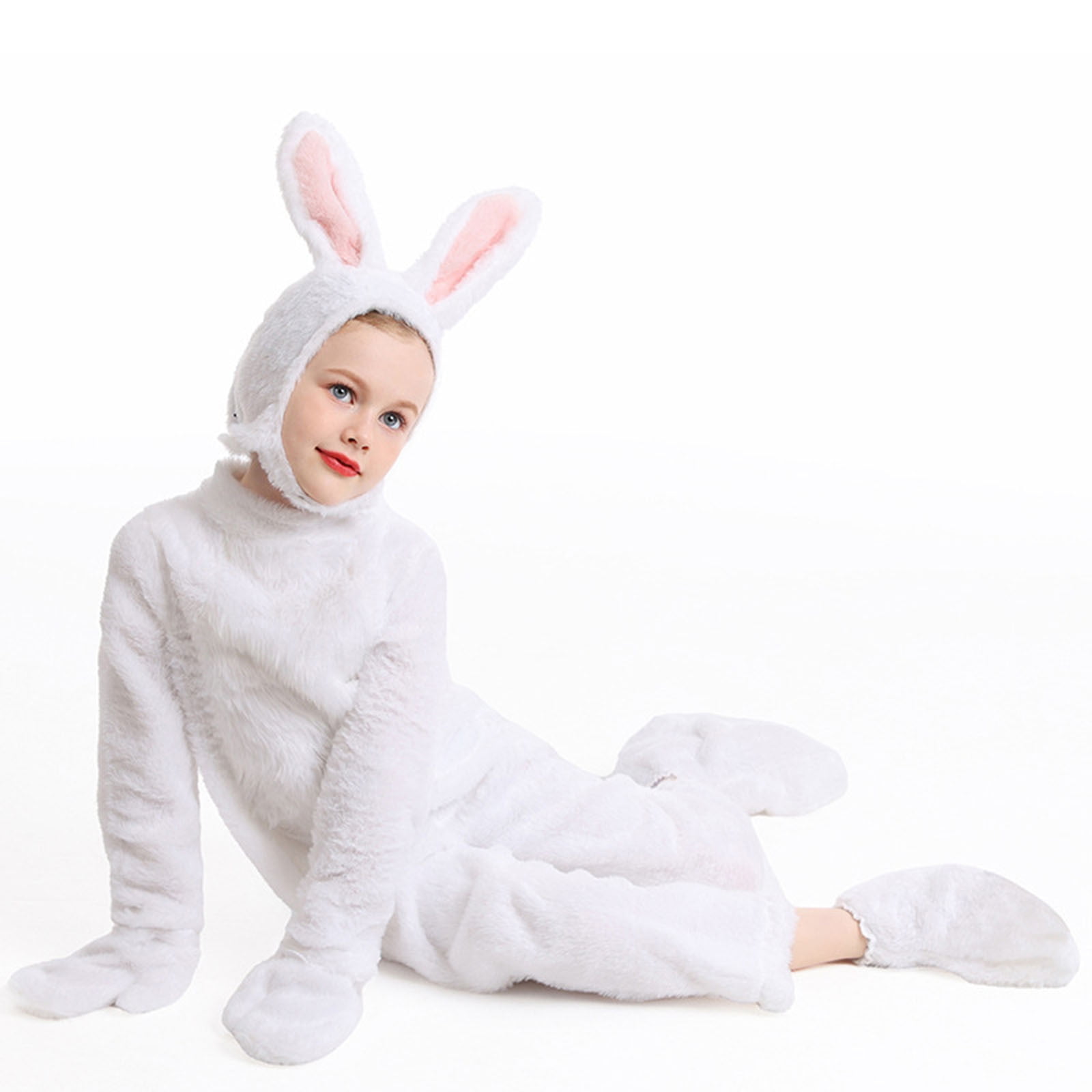 WERYOUNG Girls Boys Onesie Cute Cartoon Animal Long Sleeve Zip-Up Stage Performance Halloween Jumpsuit With Hat Infant Lovely Outdoor One-Pieces,White,5-7 Years
