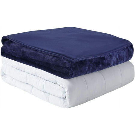 MP2 Glacier 20 Lb Weighted Blanket with Cover with Nano-Ceramic Beads | Reversible Cooling & Warm Cover for Hot and Cold Sleepers, 60x80 Inches, Navy