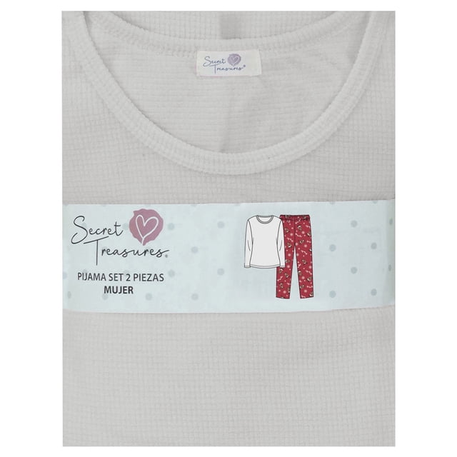 Pijama Secret Treasures para Dama Set Playera Manga Larga con Pantalón Estampado Renos Rojo Talla EG 2 Piezas.