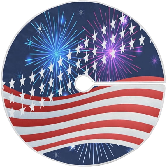 FMSHPON American Flag Tree Skirt Independence Day Xmas Christmas Tree Skirt Stand Mat for Holiday Party Decoration Indoor Outdoor 36 inches