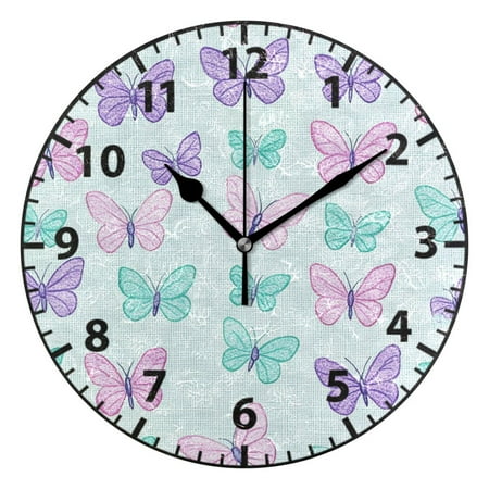Colorful Butterfly Pattern Wall Clock Modern Small Clock Black Hands for Office, Home, Bedroom,School 9.84in
