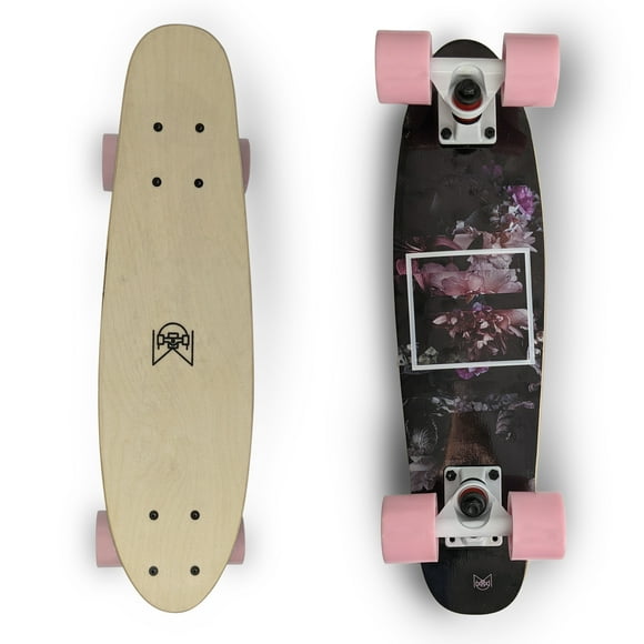 Patineta Tipo Penny Profesional Musa Madera Maple Musa Negro (Llantas rosas/Trucks blancos)