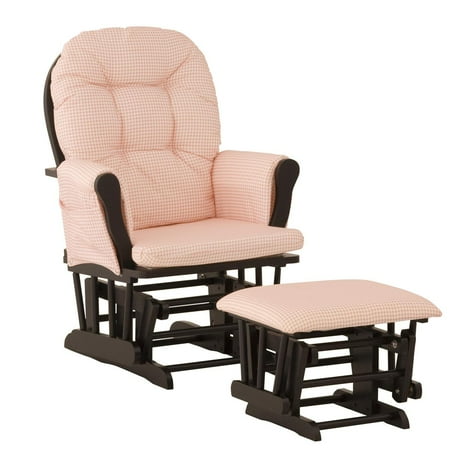 Stork Craft Custom Hoop Glider & Ottoman-Color:Pink Gingham Cushions,Finish:Black Finish