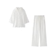 thumbnail image 4 of HH TRAF Traje de verano para mujer, camisa holgada con cuello vuelto y manga larga con botonadura sencilla y pantalón con lazo y cintura alta con cordones para mujer, 4 of 5