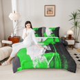 thumbnail image 4 of Feelyou Green Oil Printing Bedding Comforter Set, Modern Fashion Artwork Twin Comforter Sets, Teen Kid Adult Reversible Bedding Set, Breathable Home Decor, 2-Piece, 4 of 8