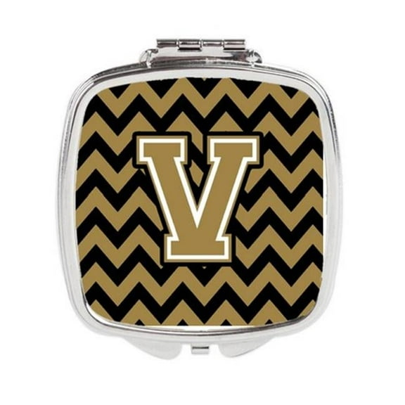 Carolines Treasures  Letter V Chevron Black & Gold Compact Mirror