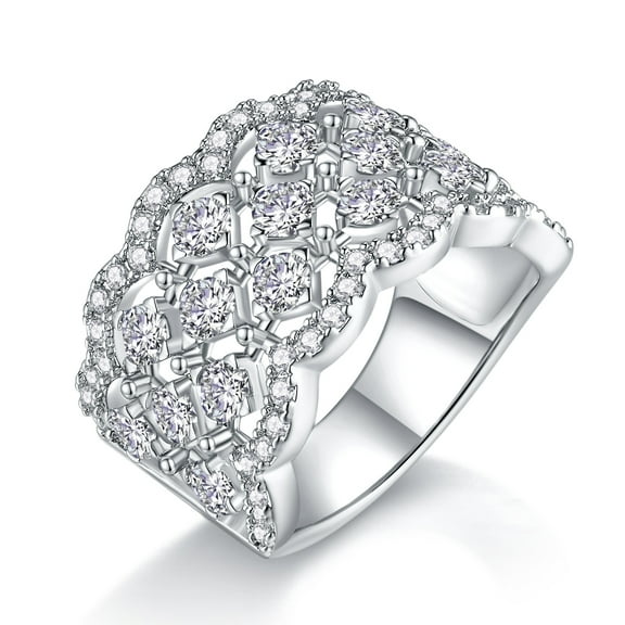 CKT S925 Sterling Silver Plated 18K White Gold Lace Snowflake Ring for Women with 2.388 Carat Moissanite Fine Jewelry R13686