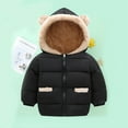 thumbnail image 3 of Kids Bear Ears Puffer Hooded Coat Winter Warm Cotton Padded Jacket For Baby Boys Girls- Black, 3 of 8