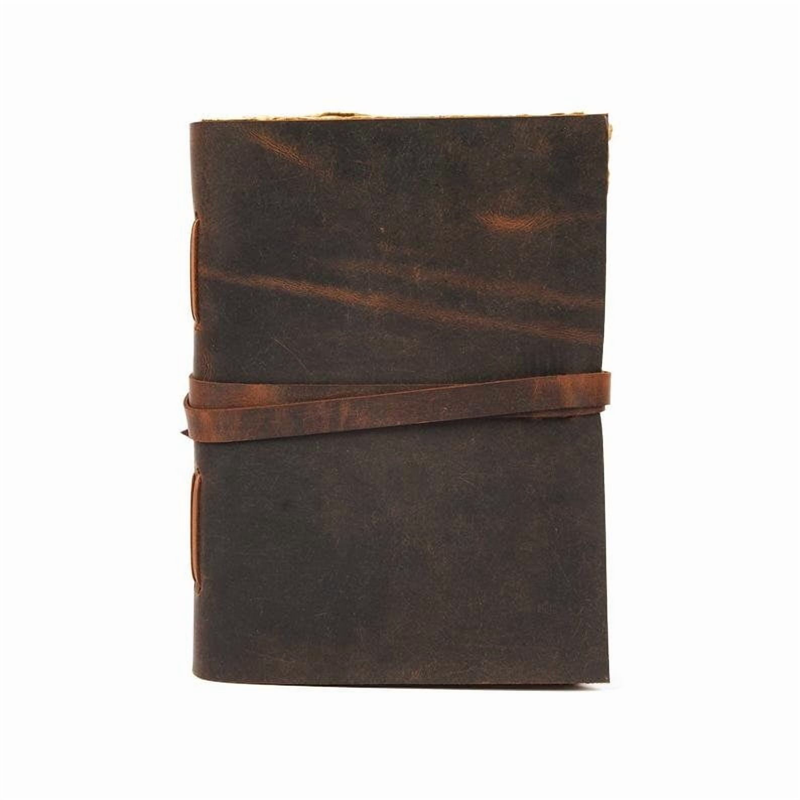 Handmade Rustic Leather Wrap Journal – 5x7 inch Vintage Notebook, 200 Handmade Deckle-Edge Pages, Brown Leather Travel Diary