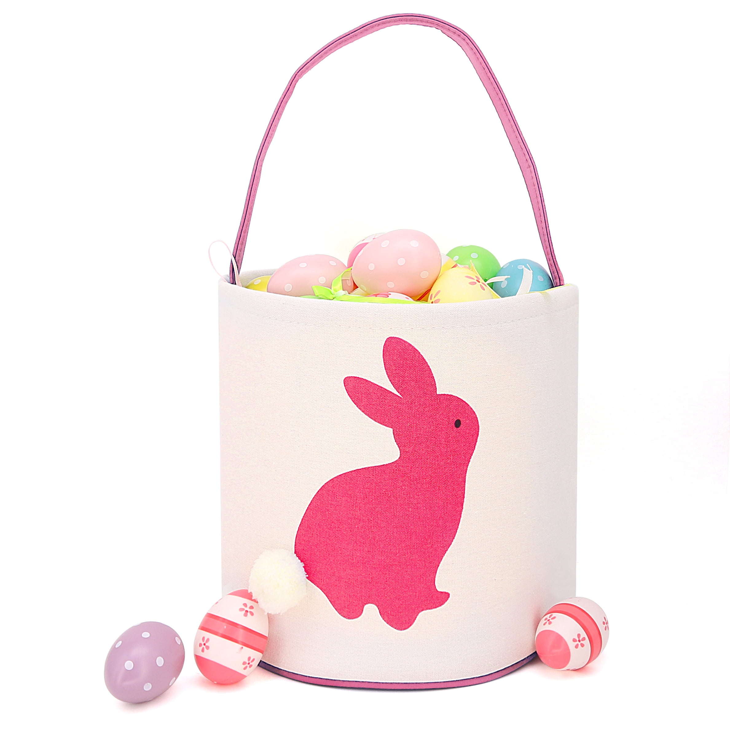 Easter Bunny Basket Easter Bucket for Boys Girls Easter Gift Bags Personalized Eggs Hunt Bag Kids Bunny Tote Bag Candy and Gifts Carry Bucket Easter Decorations