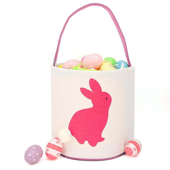 Easter Bunny Ears Basket Canvas Bags Buckets Tote Stuffers Egg Hunt for Girls and Boys - Pink