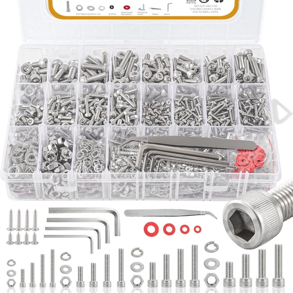 1415 Pcs Écrous et Boulons M2 M3 M4 M5, Assortiment de Boulons Métriques en Acier Inoxydable 304 (Verrous et Rondelles Plates), Assortiment de Vis Métriques, Chaussette