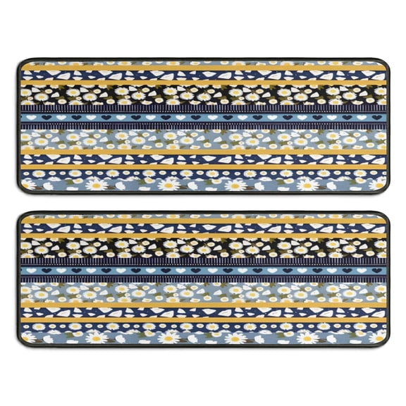 Kitchen Rugs Sets Of 2,Blue Pioneer Flower Striped Pattern Anti Fatigue Kitchen Mat Rugs Non Slip Washable,Decorative Kitchen Floor Mats for Kitchen,Sink,Laundry,17"x47" 17"x47"