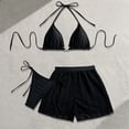 thumbnail image 1 of 3 Piece Black Triangle Bikini Set with Cover up Shorts Womens Modest Beach Coverage Swimsuit Black M, 1 of 6