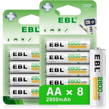 EBL 8Pack Rechargeable AA Batteries 1.2V 2800mAh Precharged Ni-MH AA Battery New Retail Package